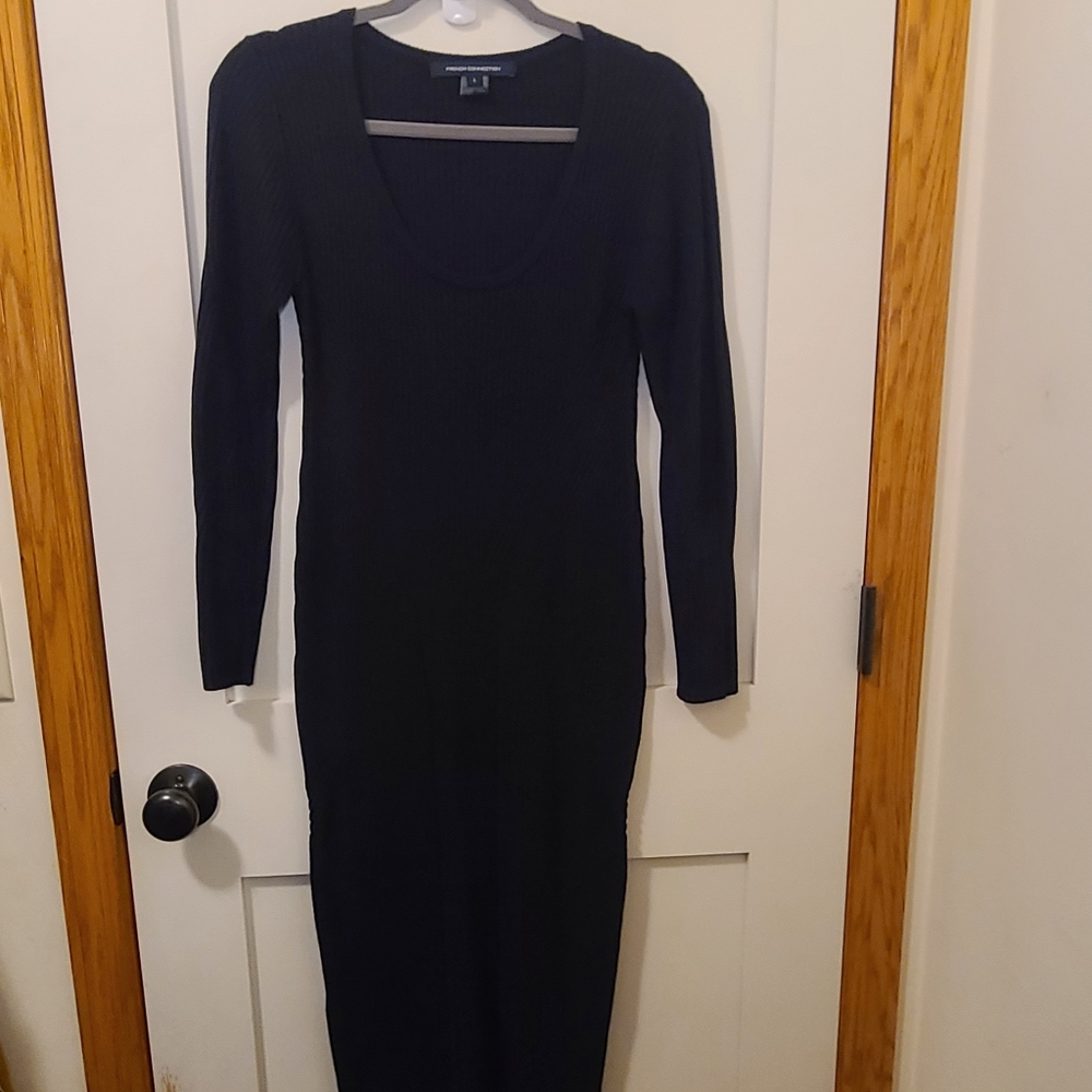 French Connection Large Bodycon Ribbed Black and Purple Midi Dress